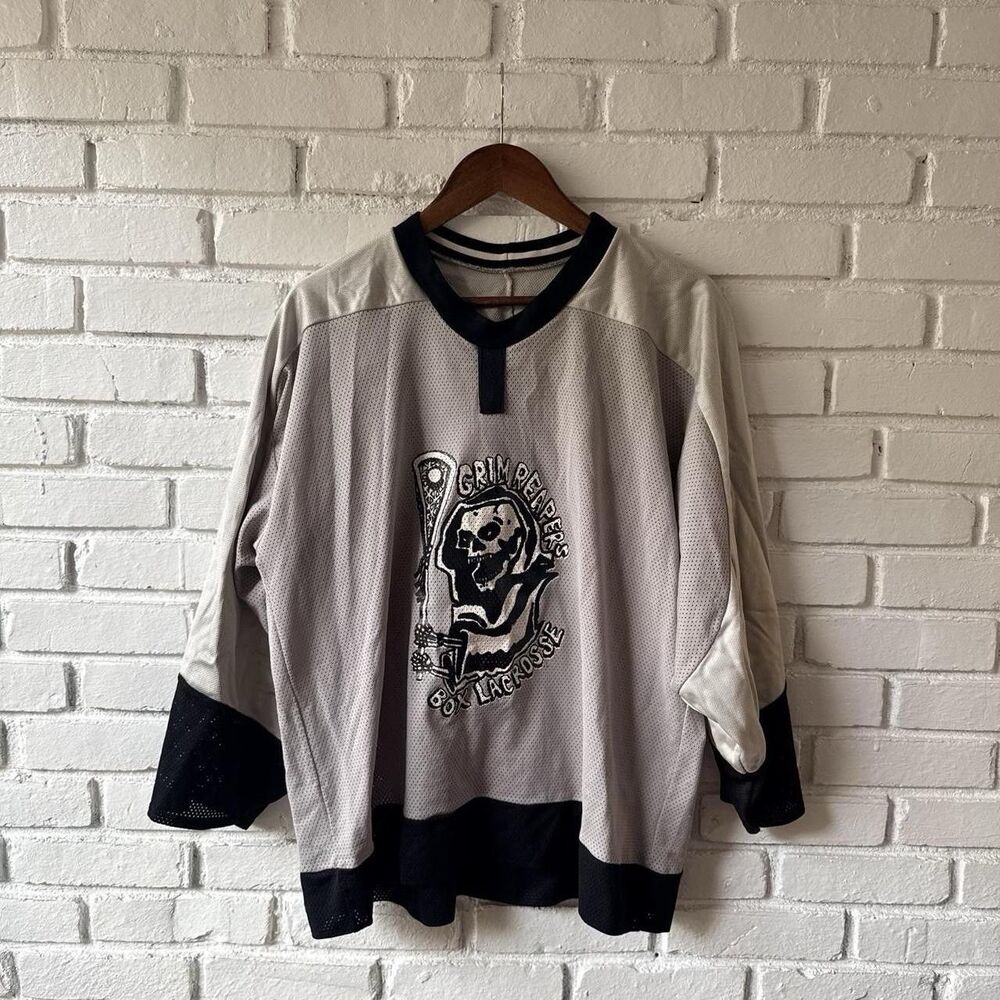 Vintage 90s Grim Reaper Box Lacrosse Jersey Made in USA Graphic XL